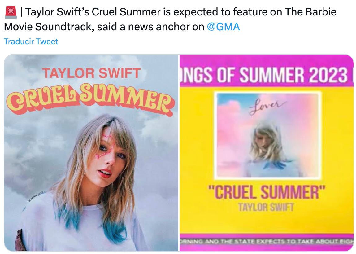 Cruel Summer de Taylor Swift formaría parte del soundtrack de Barbie la película