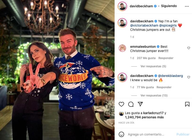 David Beckham presume jersey navideño de las Spice Girls