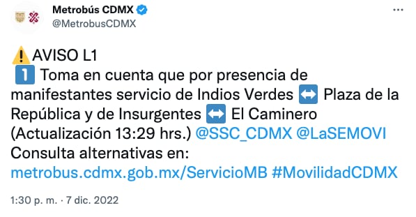 Reporte sobre estaciones del Metrobús afectadas