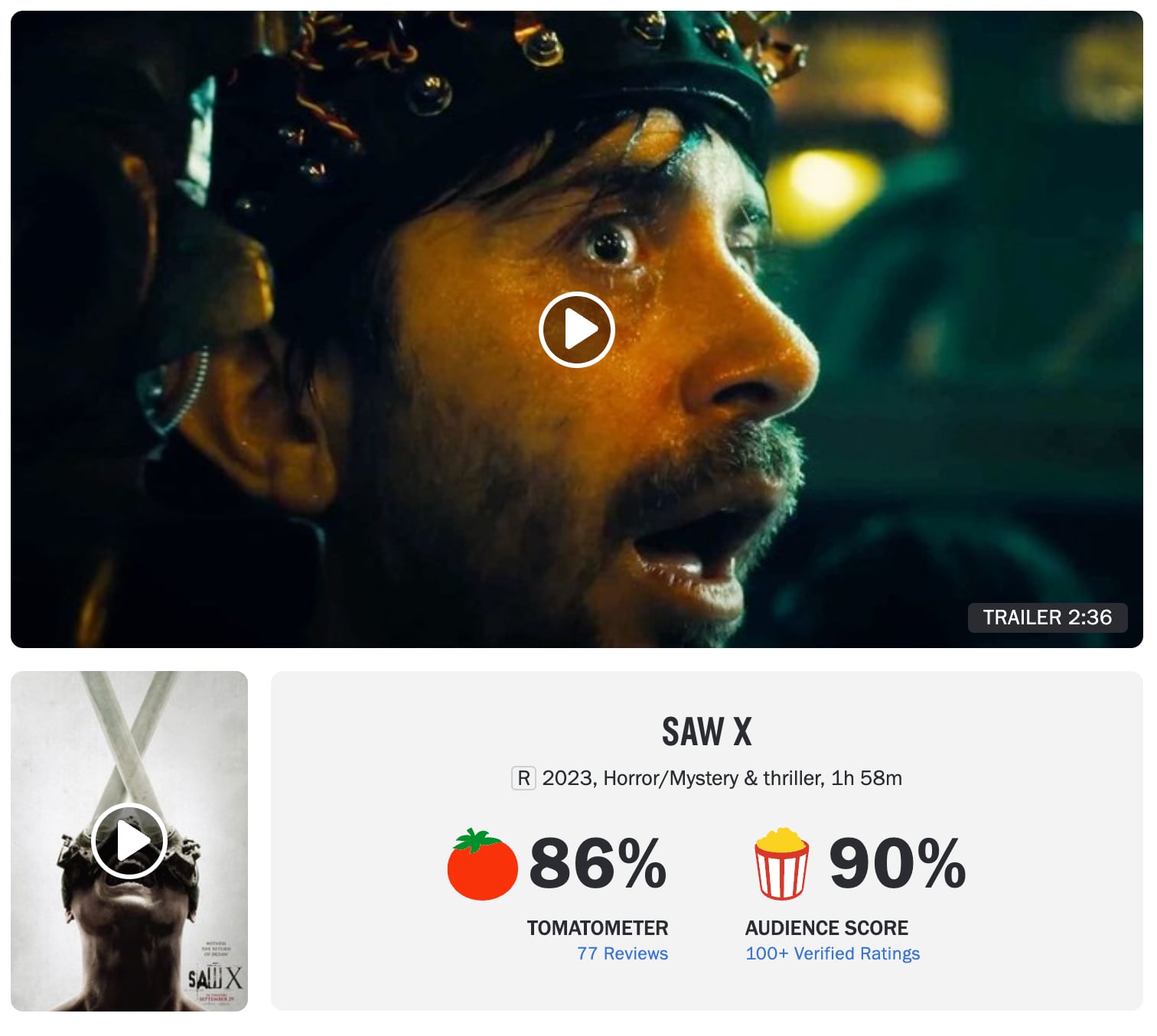 Saw X en Rotten Tomatoes