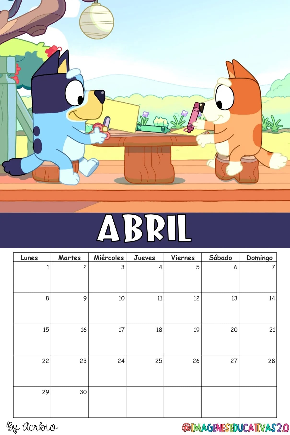 Calendario de Bluey 2024: Plantilla para editar e imprimir