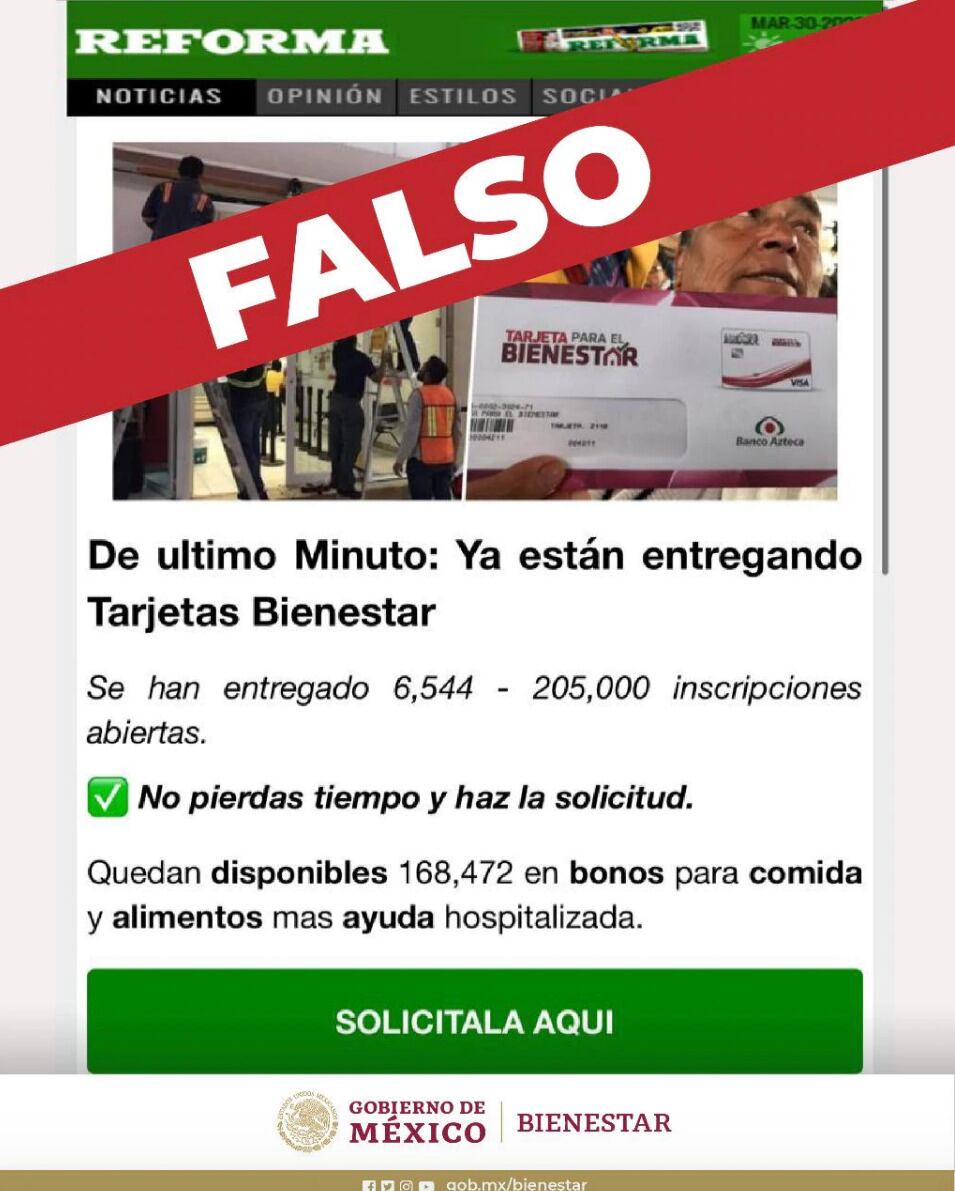 La Secretaría del Bienestar mostró la página falsa