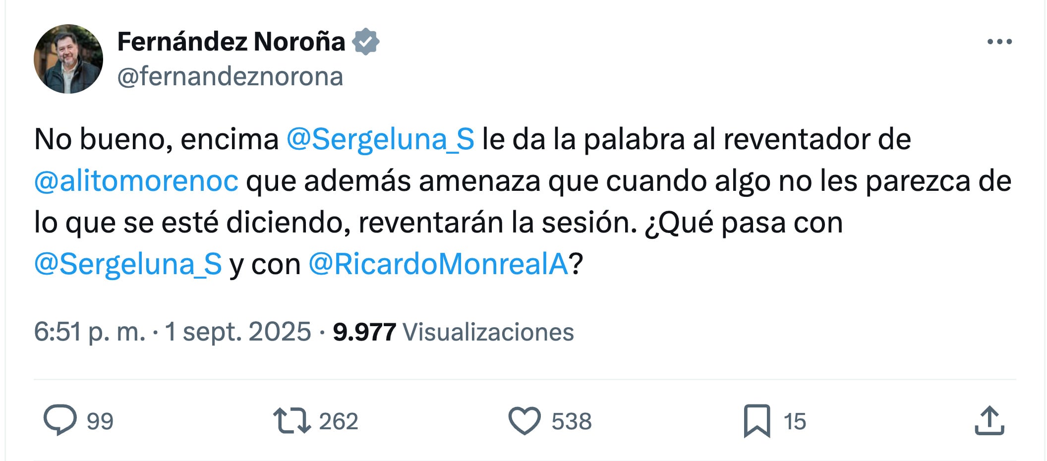 Noroña estalla contra Sergio Gutiérrez Luna