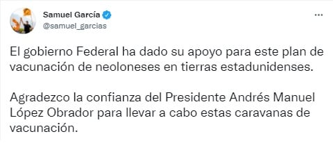Samuel García agradece apoyo de AMLO