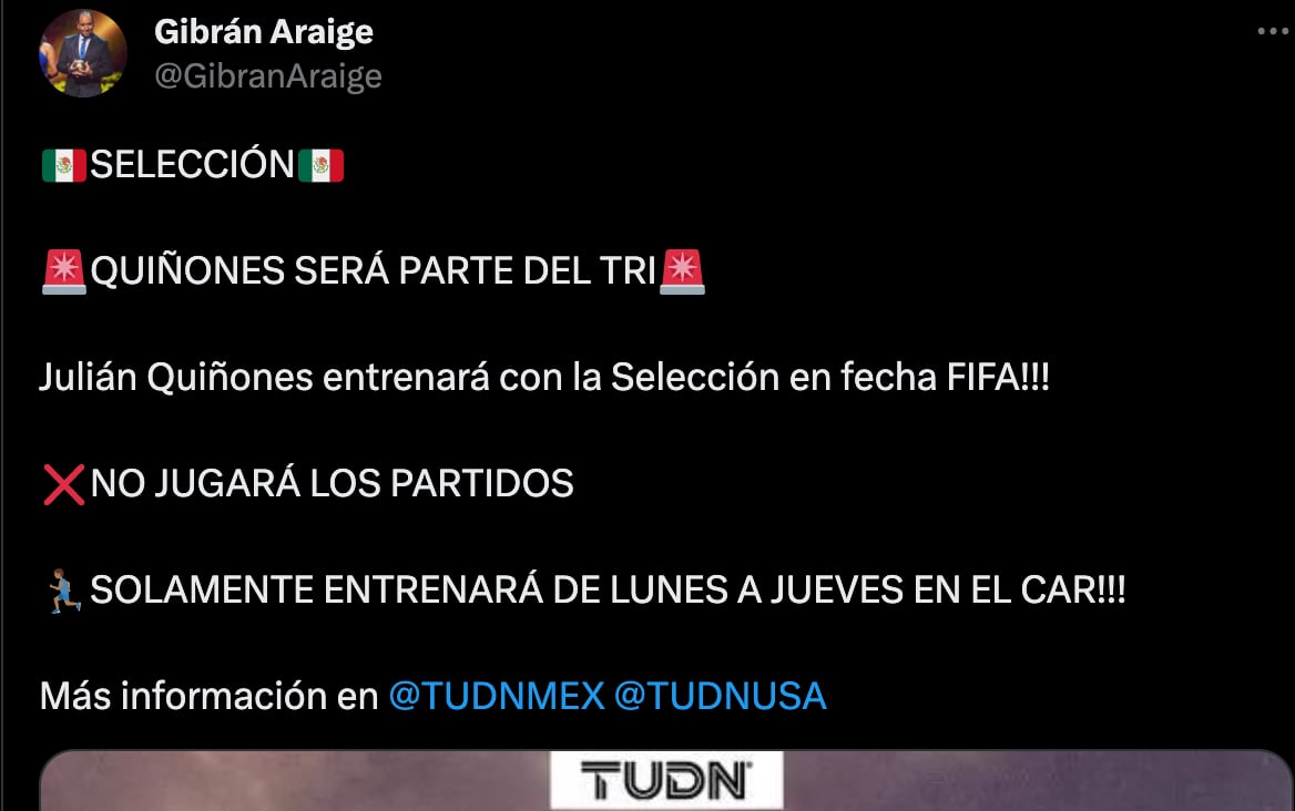 Julián Quiñones entrenará con la Selección Mexicana