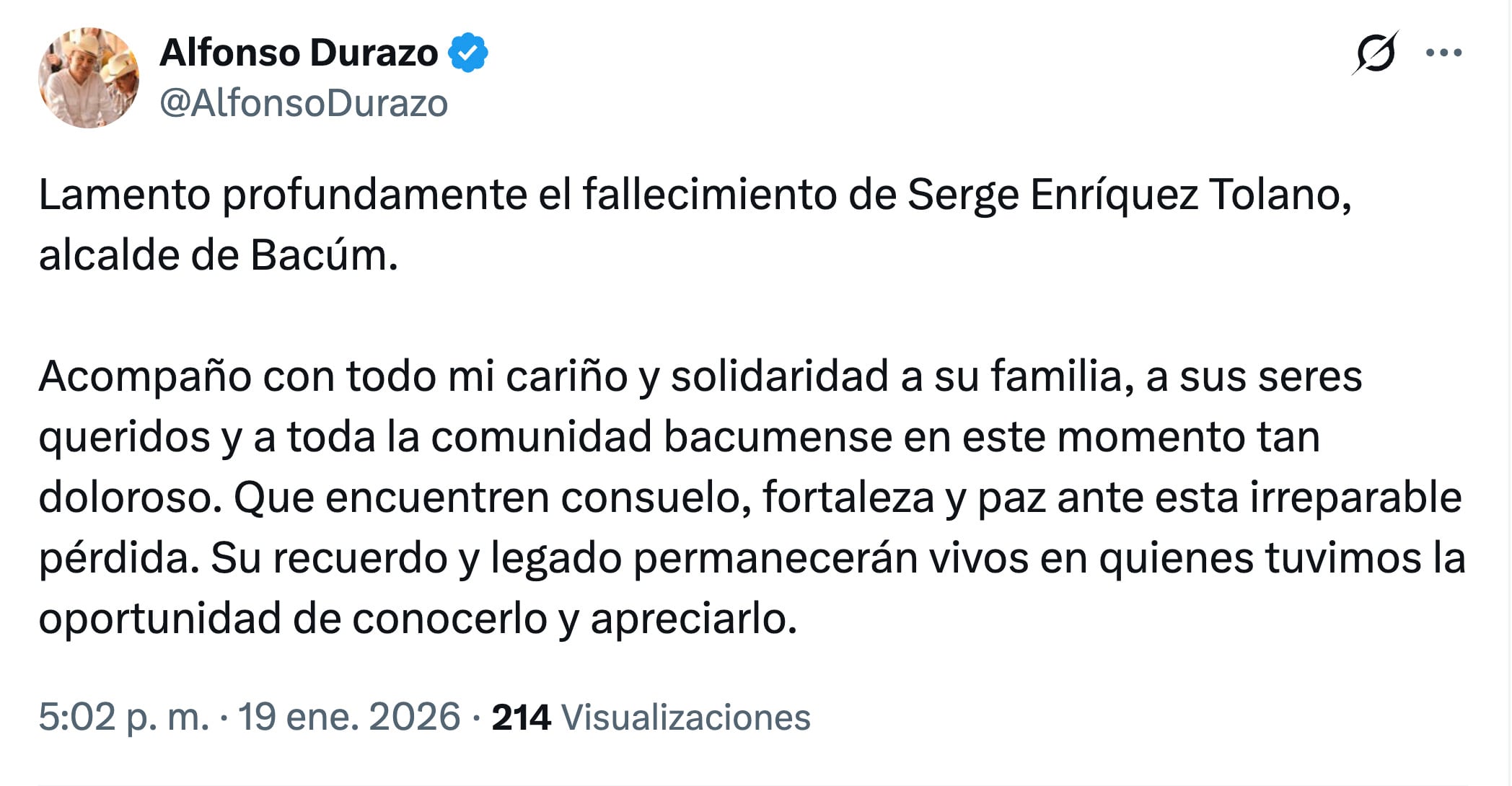 Murió el alcalde de Bácum, Serge Enríquez Tolano