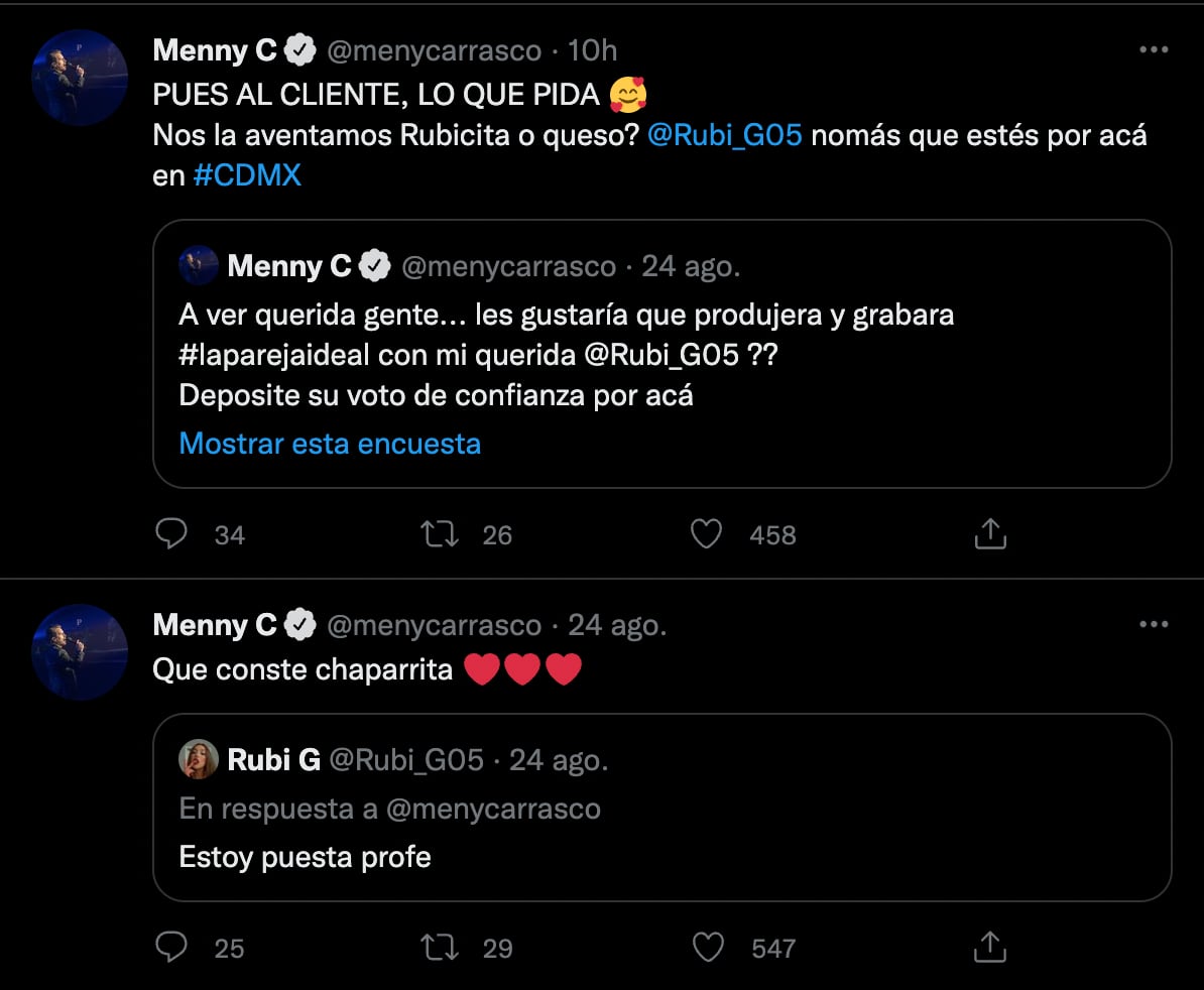 Rubí acepta hacer el dueto con el maestro Menny Carrasco