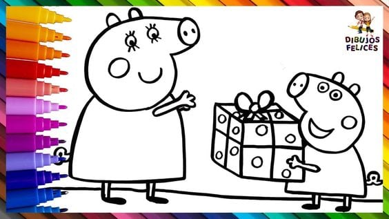 Dibujos de Peppa Pig de compras para colorear: 3 plantillas de la cerdita y su familia en El Buen Fin 2024