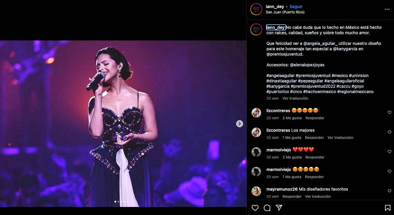 Ángela Aguilar lució un vestido de Iann Dey en Premios Juventud 2022