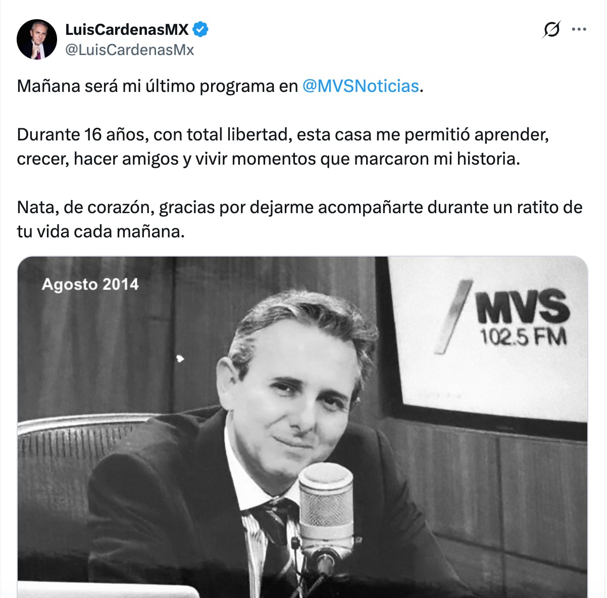 Luis Cárdenas renuncia a Noticias MVS