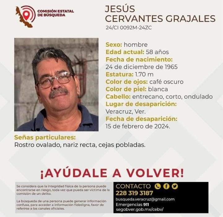 Jesús Cervantes Grajales, desaparecido en Veracruz
