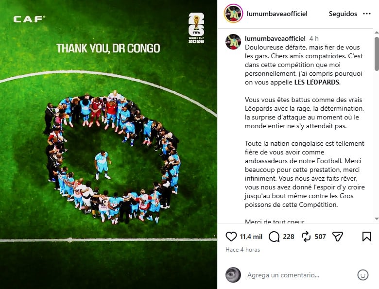 Lumumba Vea lamenta la derrota de RD Congo
