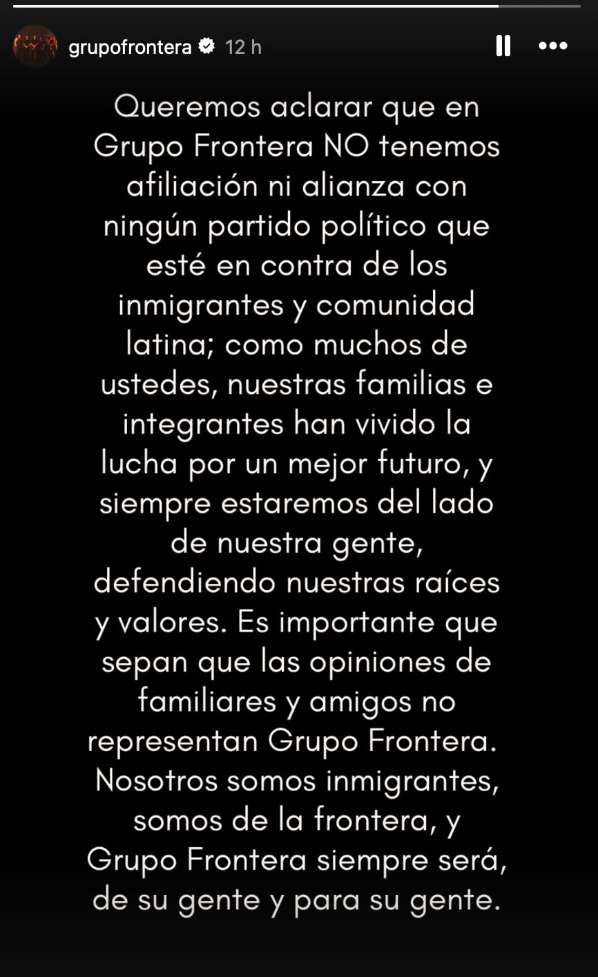 Grupo Frontera niega afiliación a partidos contra latinos.