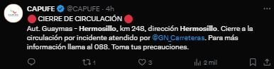 Cierran carretera Hermosillo-Guaymas por enfrentamiento armado.