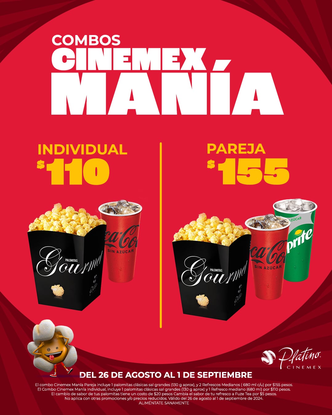 Los 4 combos de Cinemex para celebrar la Cinemexmanía hasta el 1 de septiembre