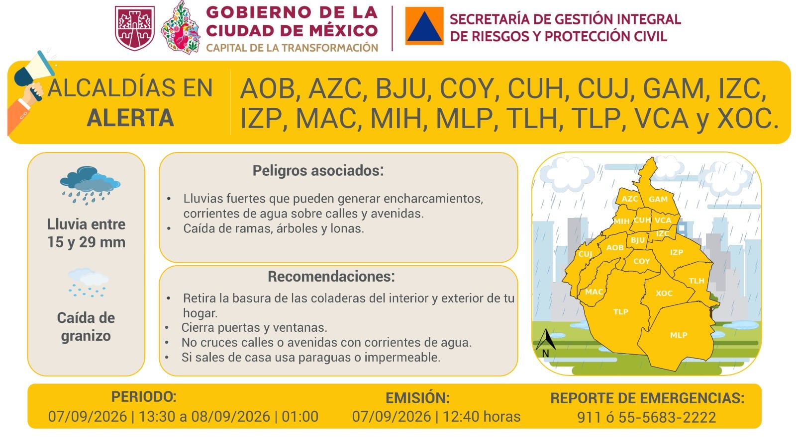 Alerta Amarilla en CDMX hoy 7 de septiembre