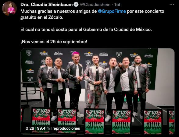 Grupo Firme no cobrará al Gobierno de CDMX el concierto en el Zócalo.