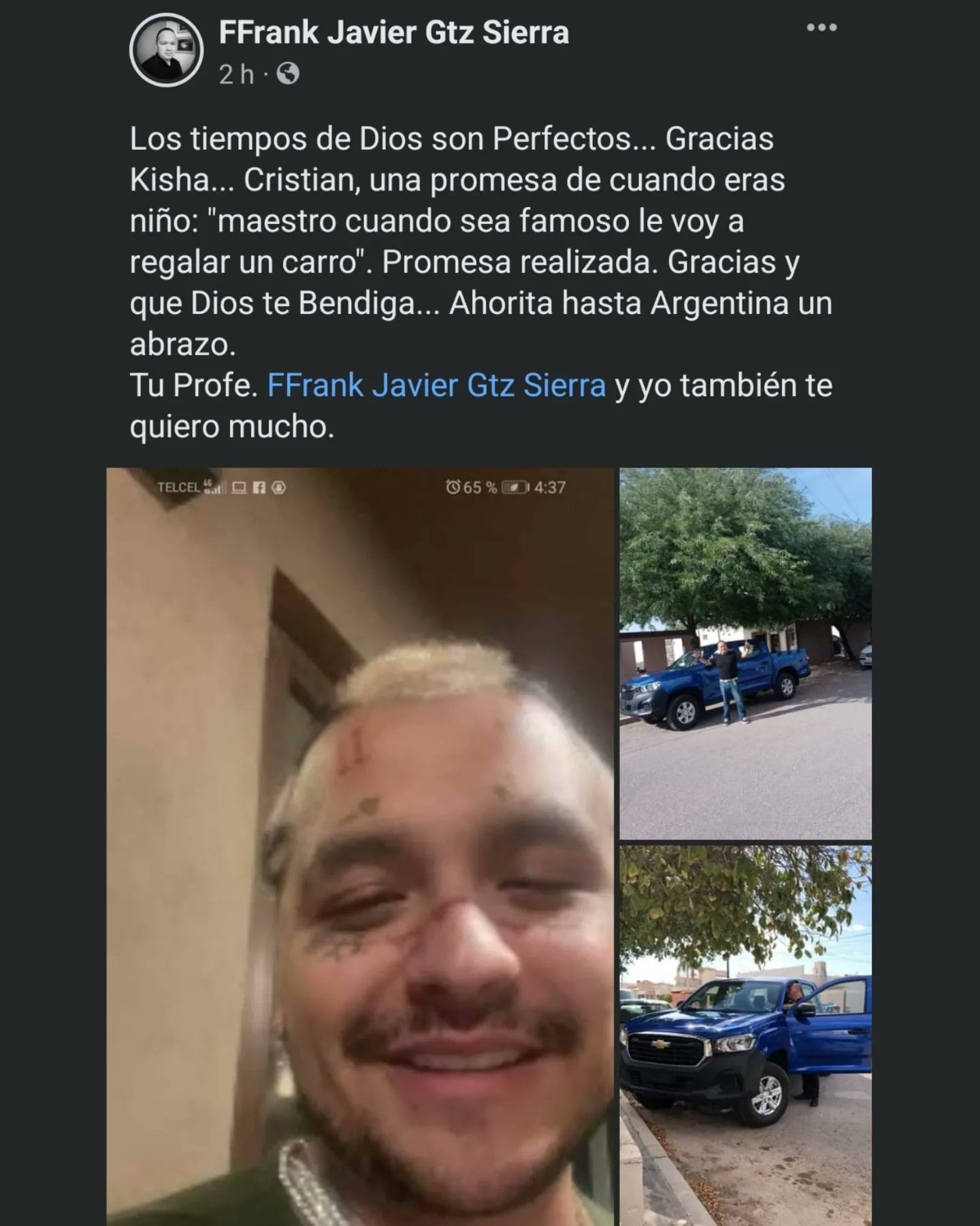 Christian Nodal le regala camioneta a su maestro