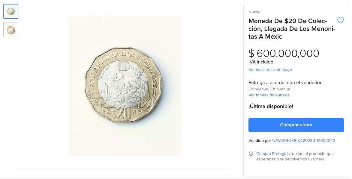 Monedas de 20 pesos que venden en millones