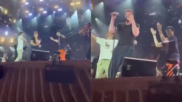 Hijos de Ricky Martin lo sorprenden en el escenario el cantante reacciona con asombro