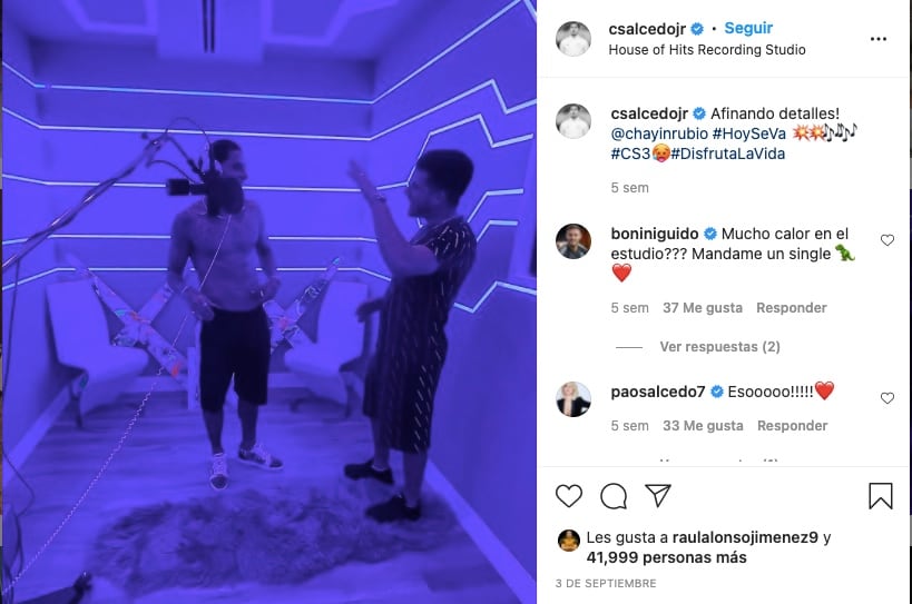 Carlos Salcedo junto a Chayín Rubio en un estudio musical