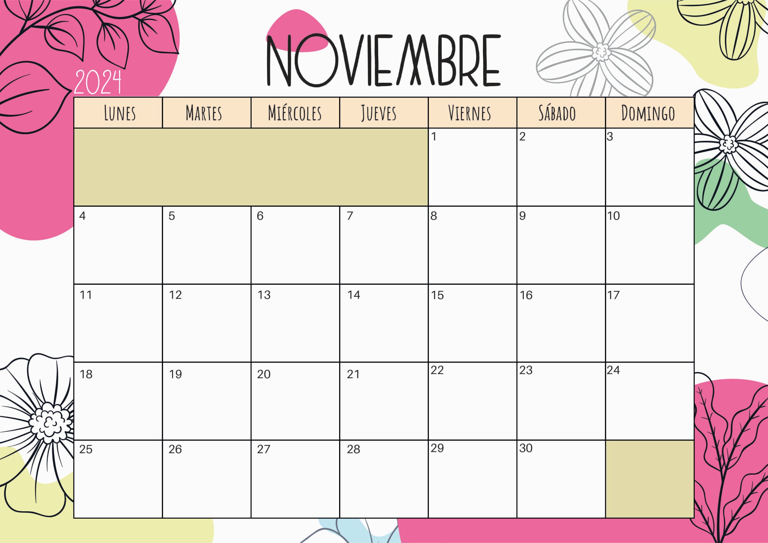 10 plantillas de calendario de noviembre 2024 para imprimir
