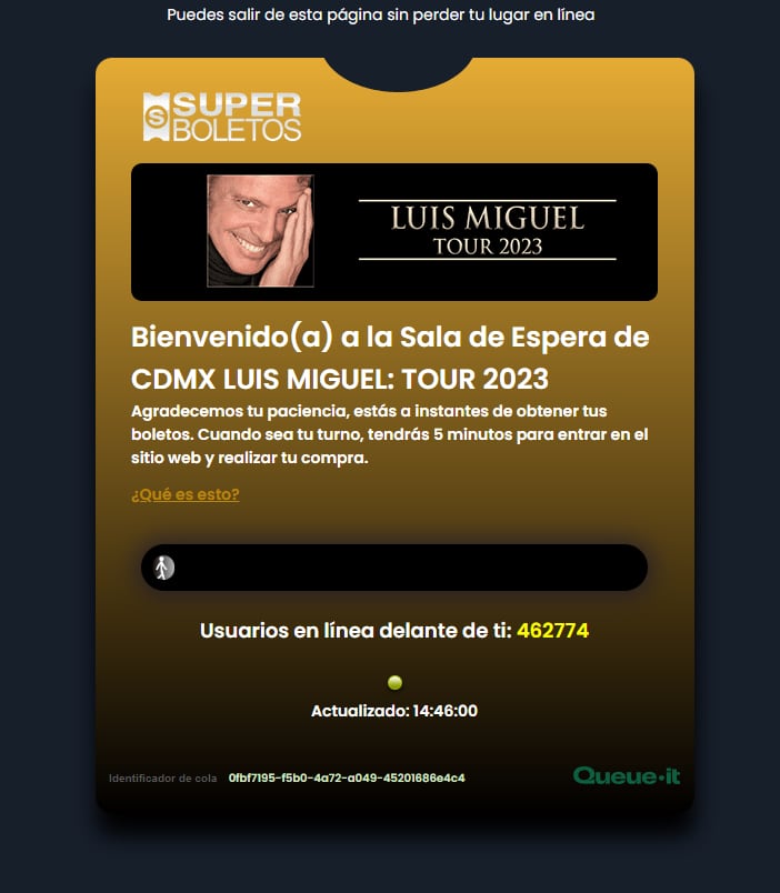 Fila virtual para la venta general de boletos para los conciertos de Luis Miguel en México