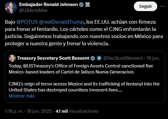 Embajada de Estados Unidos manda mensaje contundente contra el futuro del CJNG