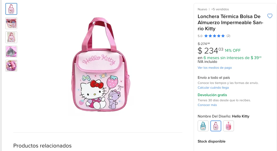 Lonchera de Hello Kitty en Mercado Libre