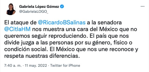 Gabriela López Gómez defiende a Citlali Hernández de Ricardo Salinas Pliego/@GabrielaLOGO_