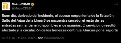 Metro CDMX sobre el choque en Salto del Agua.
