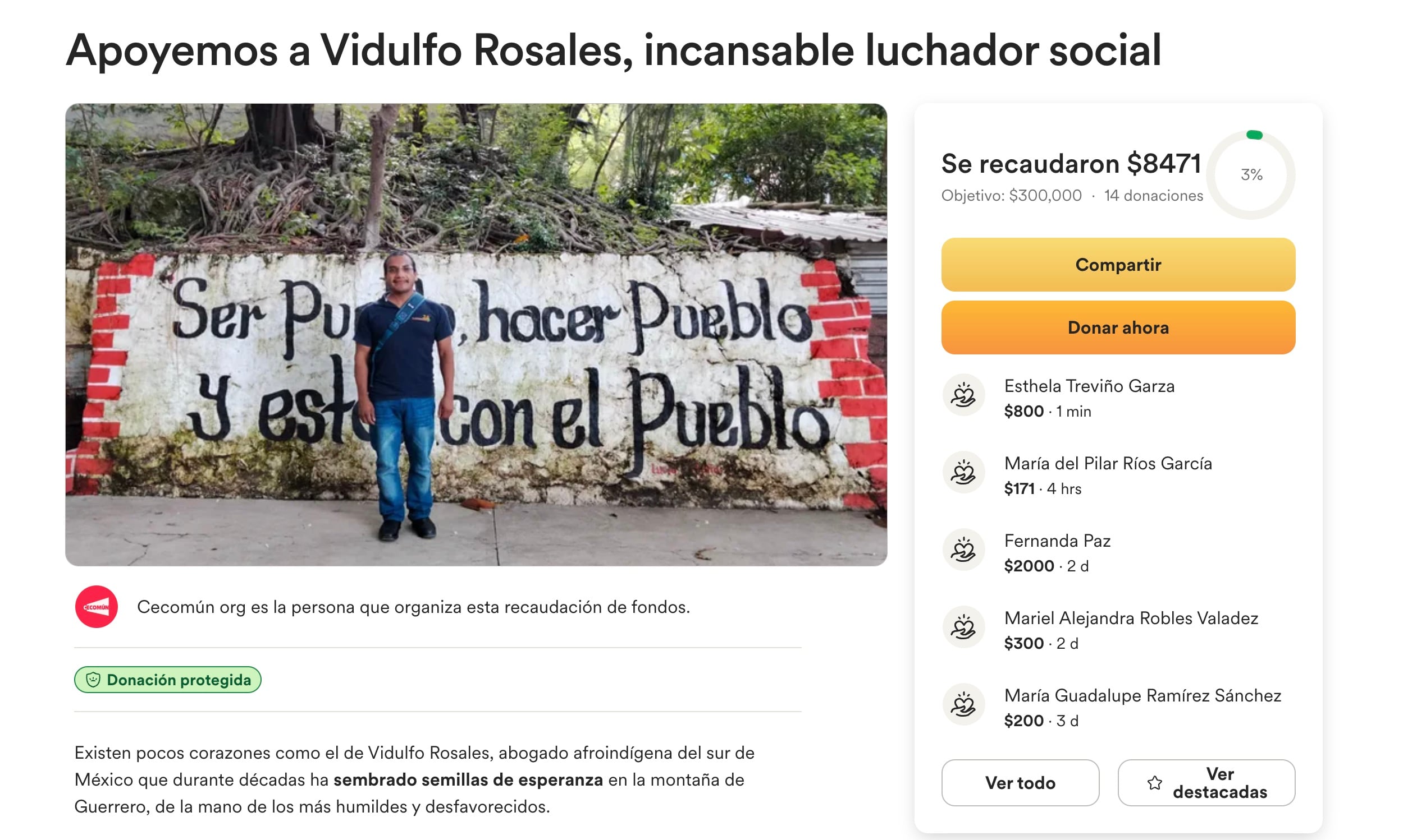 Gofundme para Vidulfo Rosales, abogado de padres de Ayotzinapa