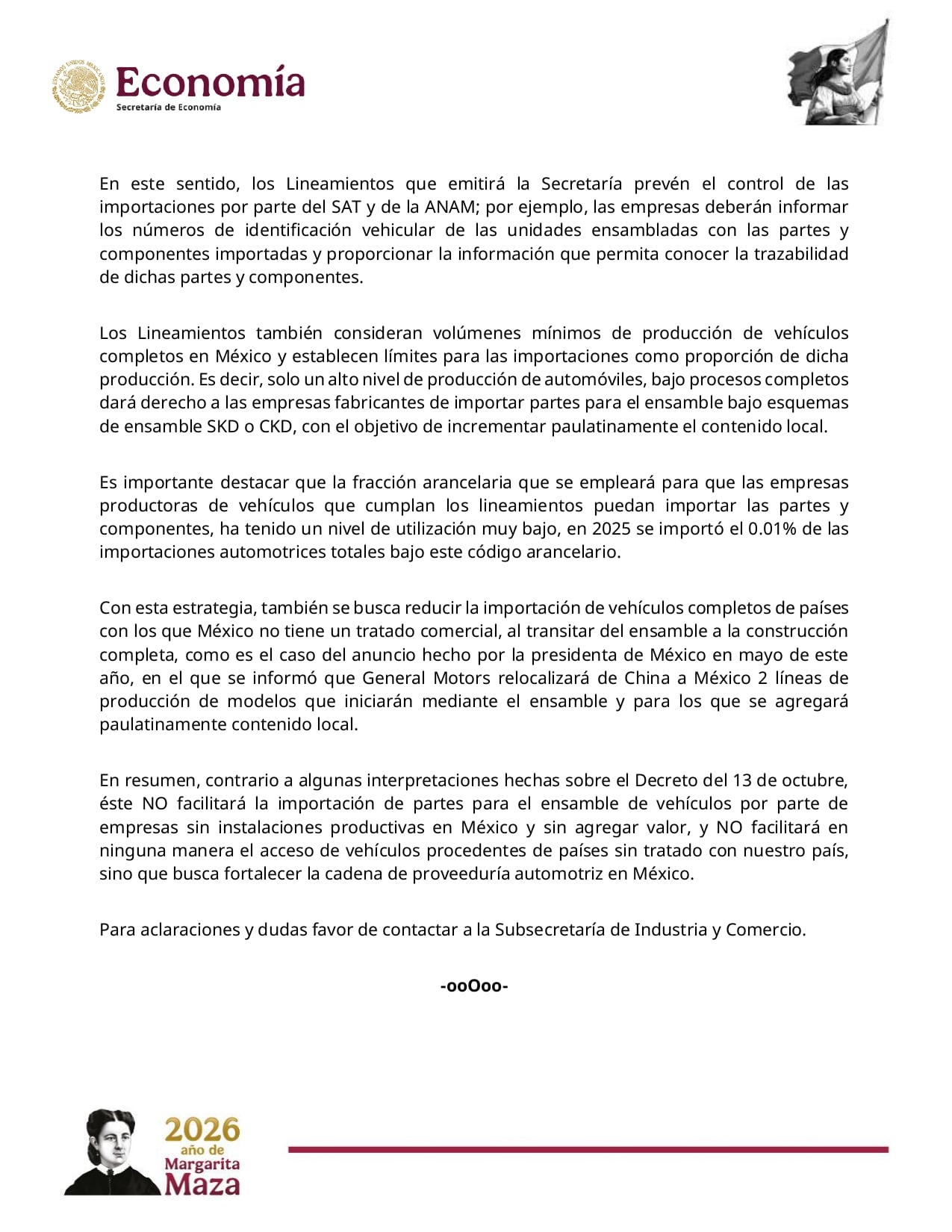Secretaría de Economía: 11 armadoras automotrices podrán importar material de ensamble sin pagar aranceles