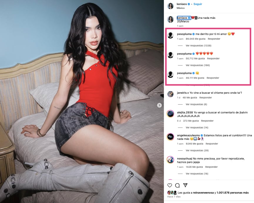 Kenia Os y Peso Pluma derrochan amor en redes sociales