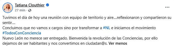 Tatiana Clouthier lanza movimiento: "Nuevo León no merece ser entregado"