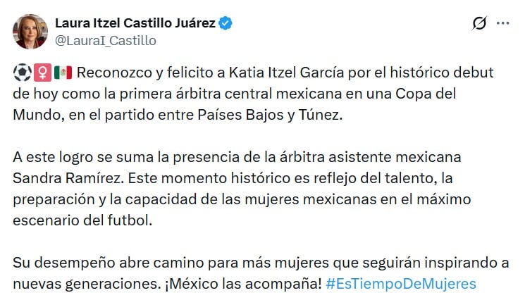 Laura Itzel Castillo celebra a Katia Itzel García por hacer historia en el Mundial 2026