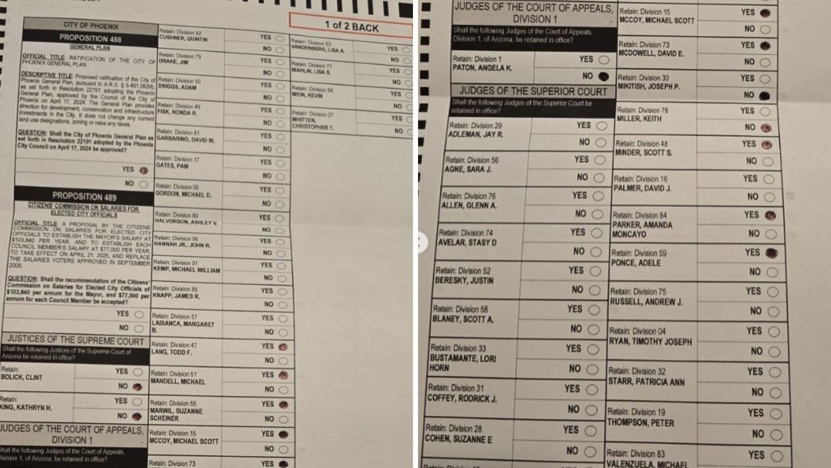 Boleta de votación para jueces en Estados Unidos