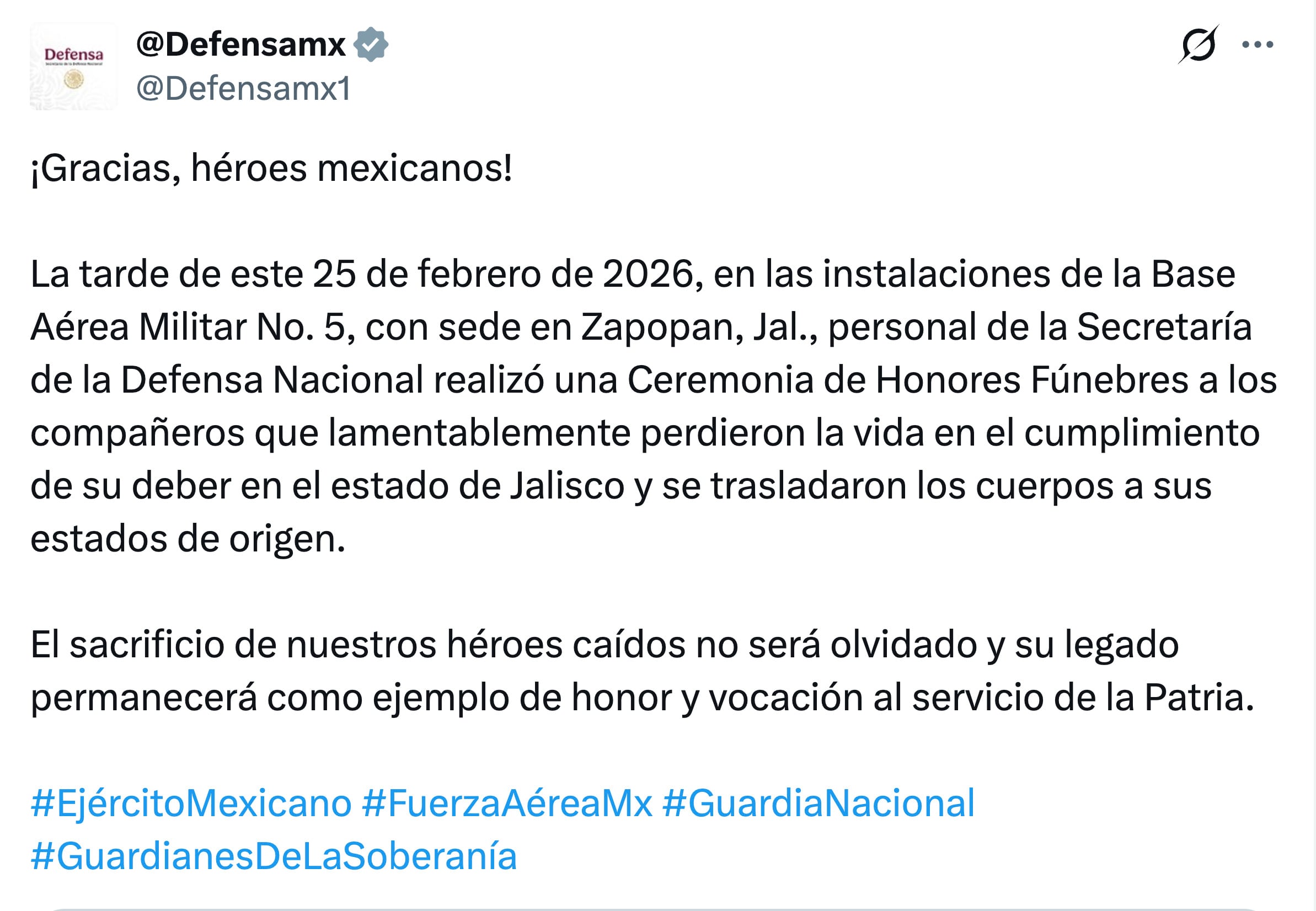Entregan cuerpos de elementos de la Guardia Nacional