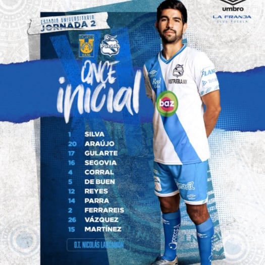 Alineación del Club Puebla para su duelo ante el Club Tigres