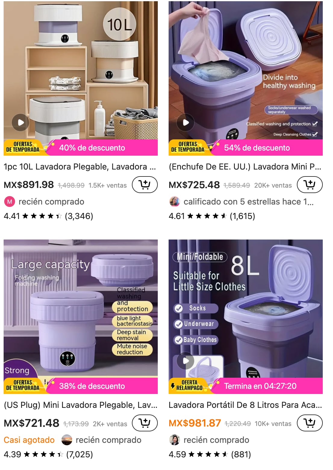 Precio mini lavadora de Temu