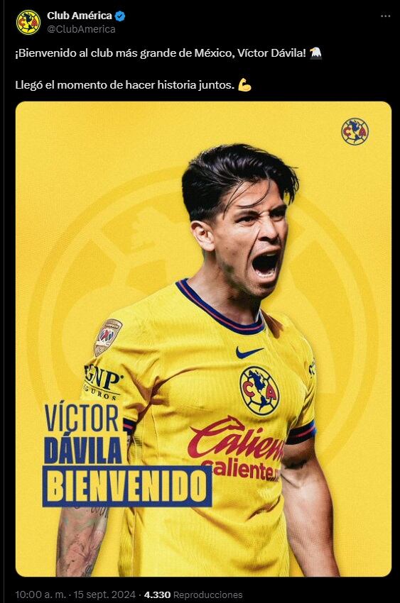 América le da la bienvenida a Víctor Dávila.