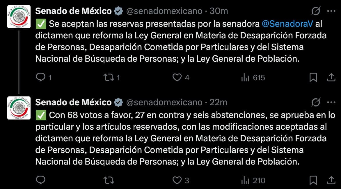 Senado aprueba Ley en Materia de Desaparición Forzada