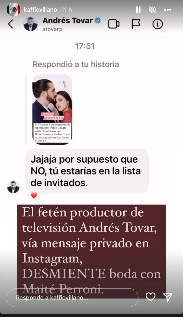 Andrés Tovar desmiente boda con Maite Perroni