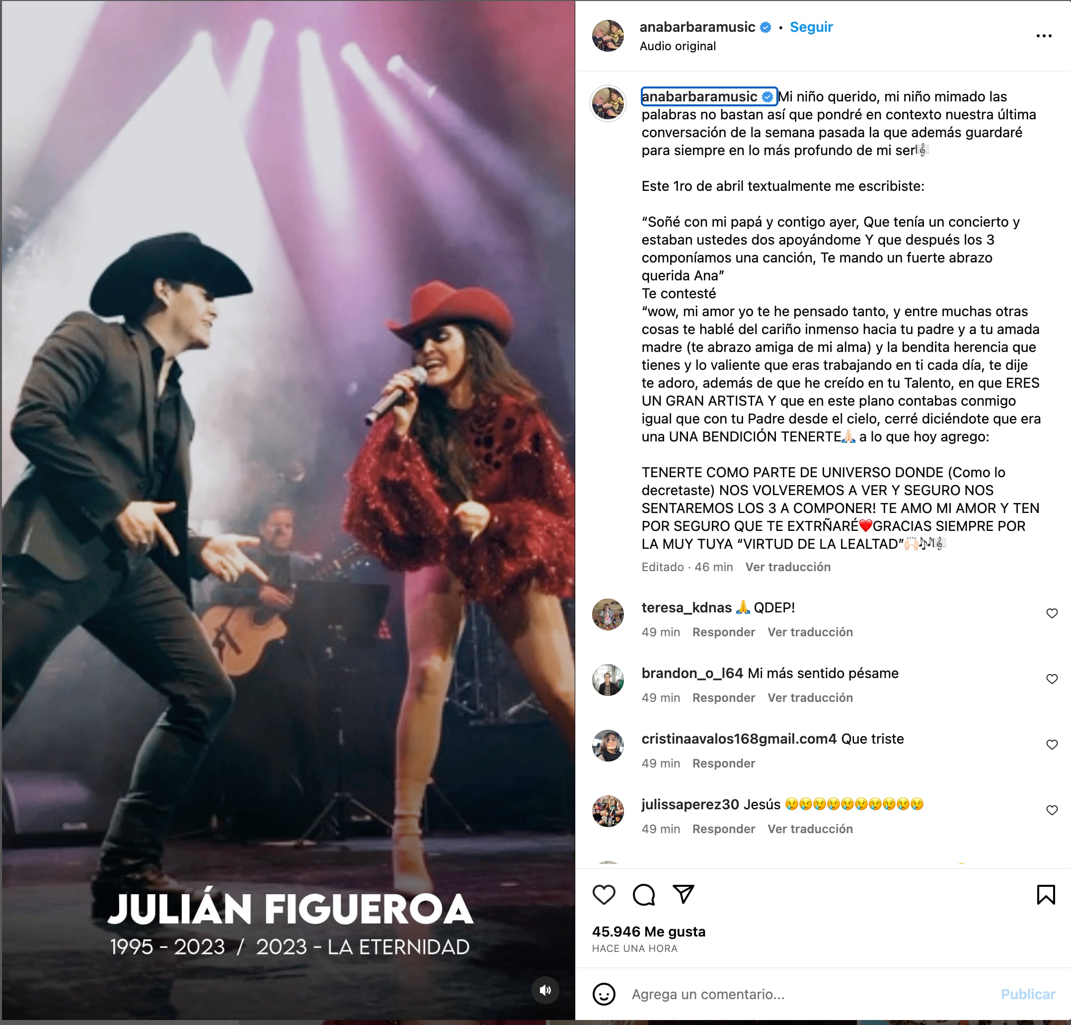 Ana Bárbara habló con Julián Figueroa