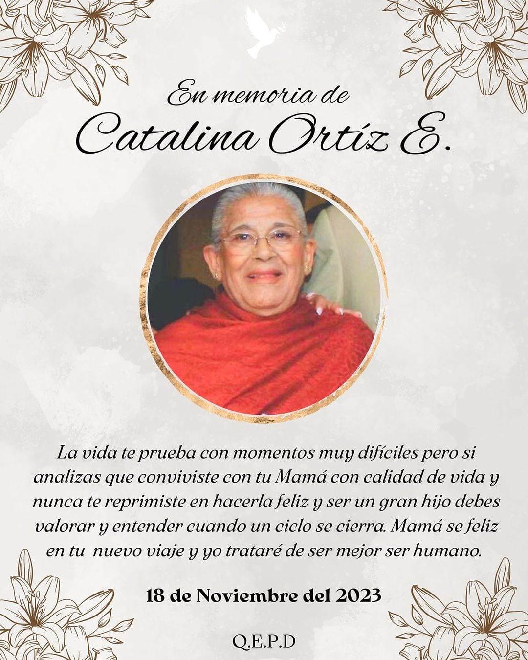 Juan Osorio revela que su mamá, Catalina Ortiz, murió el 18 de noviembre.