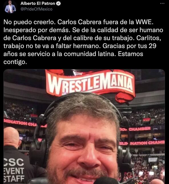 Alberto del Río lamentó la salida de Carlos Cabrera de la WWE