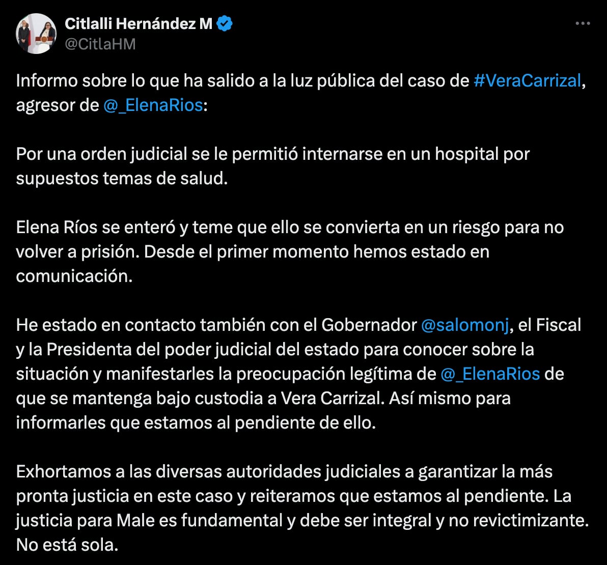 Citlalli Hernández explica por qué el agresor de María Elena Ríos está hospitalizado