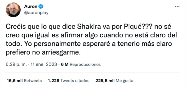 AuronPlay reacciona a la tiradera de Shakira y BZRP