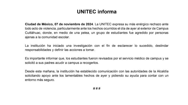 Denuncian golpiza contra estudiantes en UNITEC campus Cuitláhuac