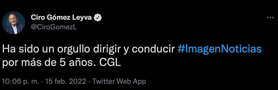 Tuit de Ciro Gómez Leyva